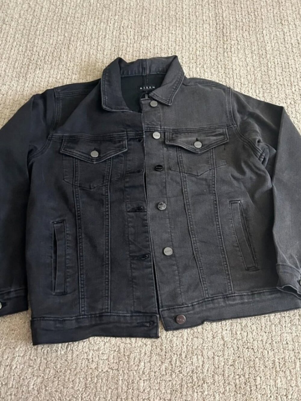 Risen Jeans - Vintage Washed Two Toned Denim Jacket - Grey - Size Large